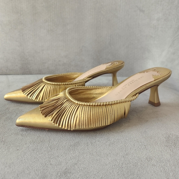 Antonio Melani Jennifer Sumko Mules 5.5 Gold Leather Mimi Fringe Pointy New $130 - Picture 5 of 13